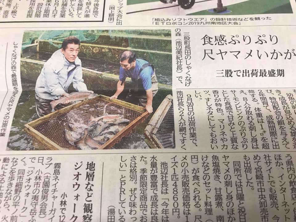 宮崎日日新聞に尺ヤマメが掲載されました